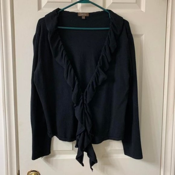 🌷3 for$20🌷Jessica, US XL, Black Ruffle High Low Cardigan - Picture 1 of 9